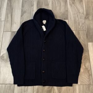 NWT J Crew Rugged Merino Wool Heavyweight Cowl Neck Shawl Cardigan Sweater Blue